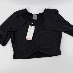CALIA by Carrie Underwood Womens Ruched Rashguard Long Sleeve Black Size S